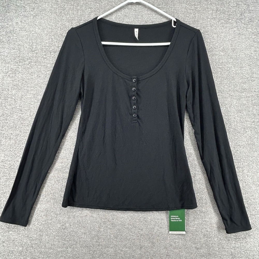 Halara Five Button Henley Top Women Size Medium Black Lightweight NEW
